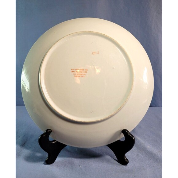 Pink Roses Plate Crackled Vintage Green Leaves Enameled 10.25''D Decorative - Picture 3 of 7